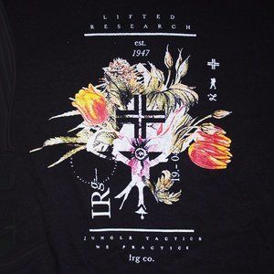 Lifted Research, Men's Black T-shirt, Size XXL, Floral Graphic, Nice Colors